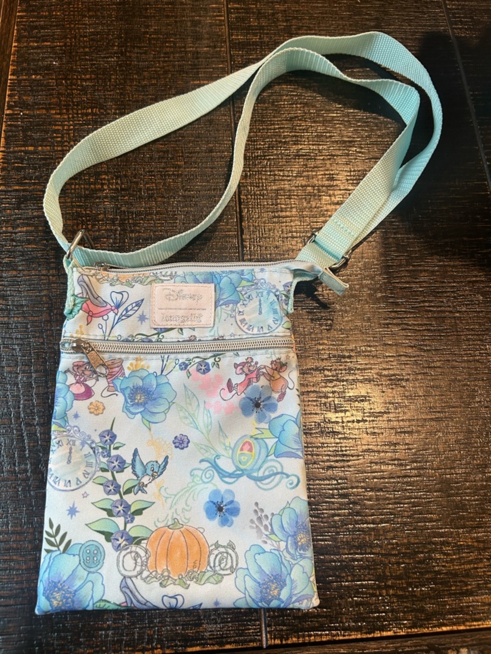 Loungefly Pastel Blue Cinderella Floral Crossbody Bag with Mint Strap
